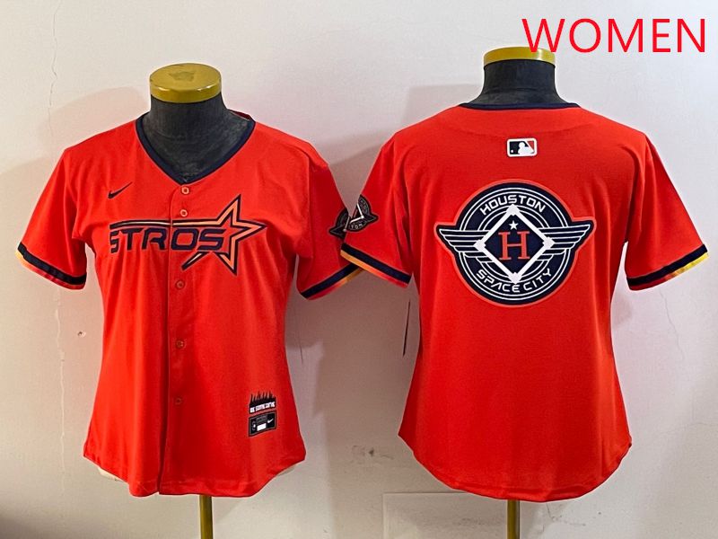 Women Houston Astros Blank Orange Three generations Joint Name 2025 Nike MLB Jersey style 26->women mlb jersey->Women Jersey